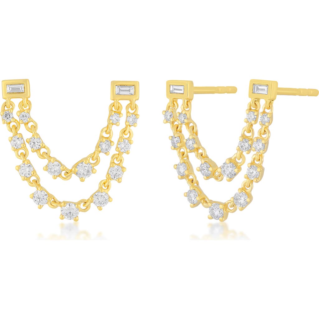 Ef Collection Diamond Chain Double Stud Earrings In Yellow Gold