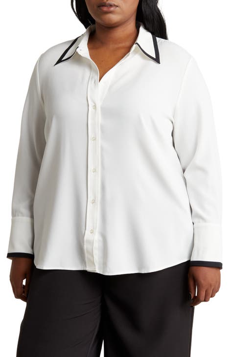 Tipped Long Sleeve Button-Up Shirt (Plus)