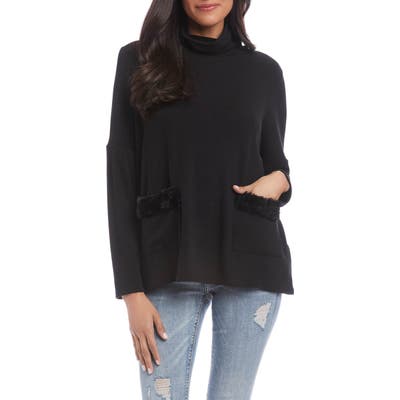 Karen Kane Faux Fur Trim Turtleneck Sweater, Black