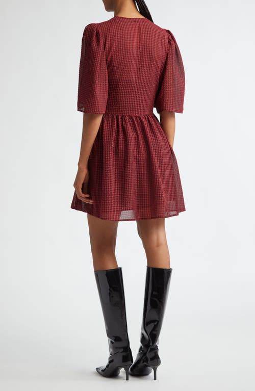 Shop Ganni Wrap Front Gingham Minidress In Winery