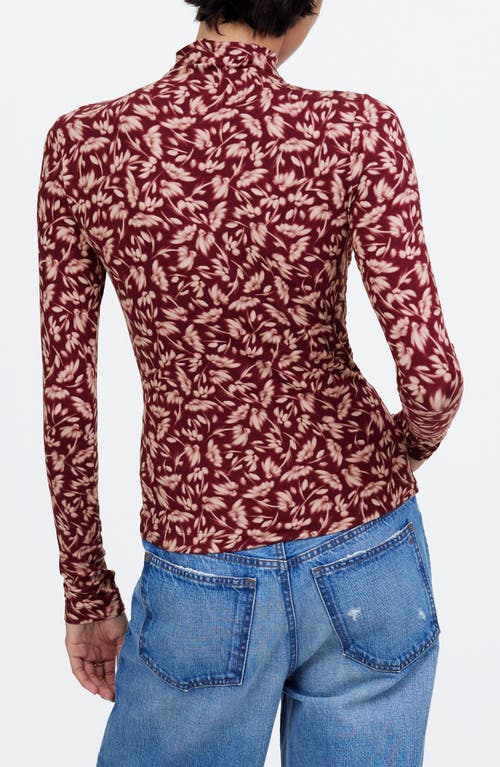 Shop Madewell Floral Long Sleeve Mock Neck T-shirt In Bordeaux