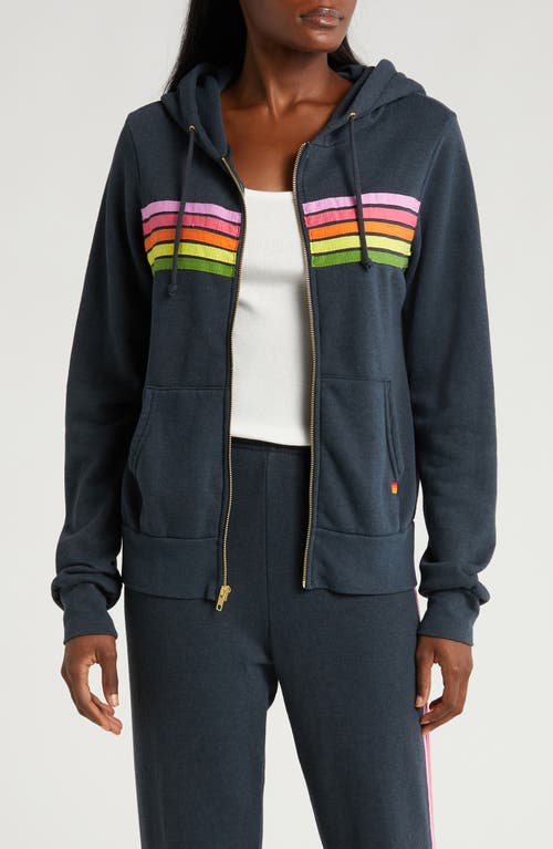 Shop Aviator Nation 5-stripe Zip Hoodie In Charcoal/pink Green