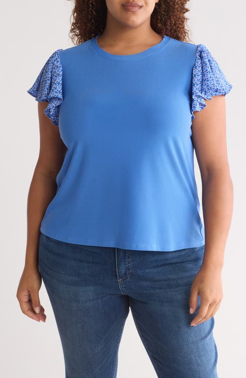 CeCe Mixed Media Flutter Sleeve Knit Top Tropic Night Blue at Nordstrom,