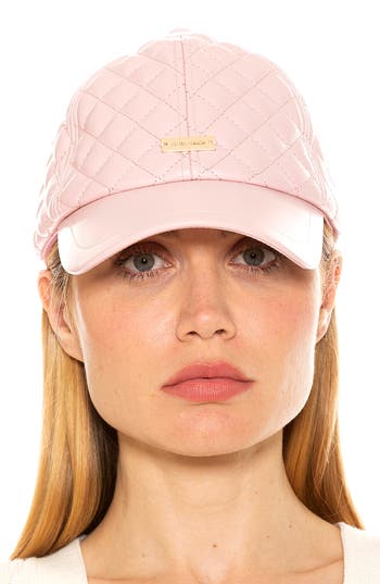 Alexia Admor Diamond Quilted Pleather Baseball Cap In Pink/gold