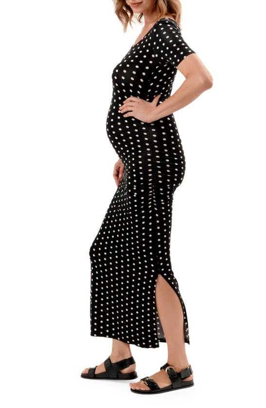 Shop Nom Maternity Hugo Maxi Maternity Dress In Polka Dot Black