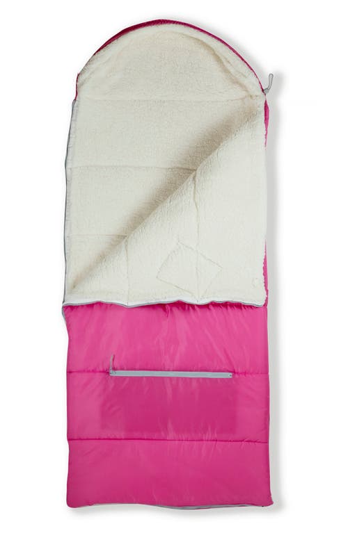 Shop Mimish Kids' Sleep-n-pack Faux Shearling Lined Sleeping Bag Backpack In Hibiscus Pink/coconut White