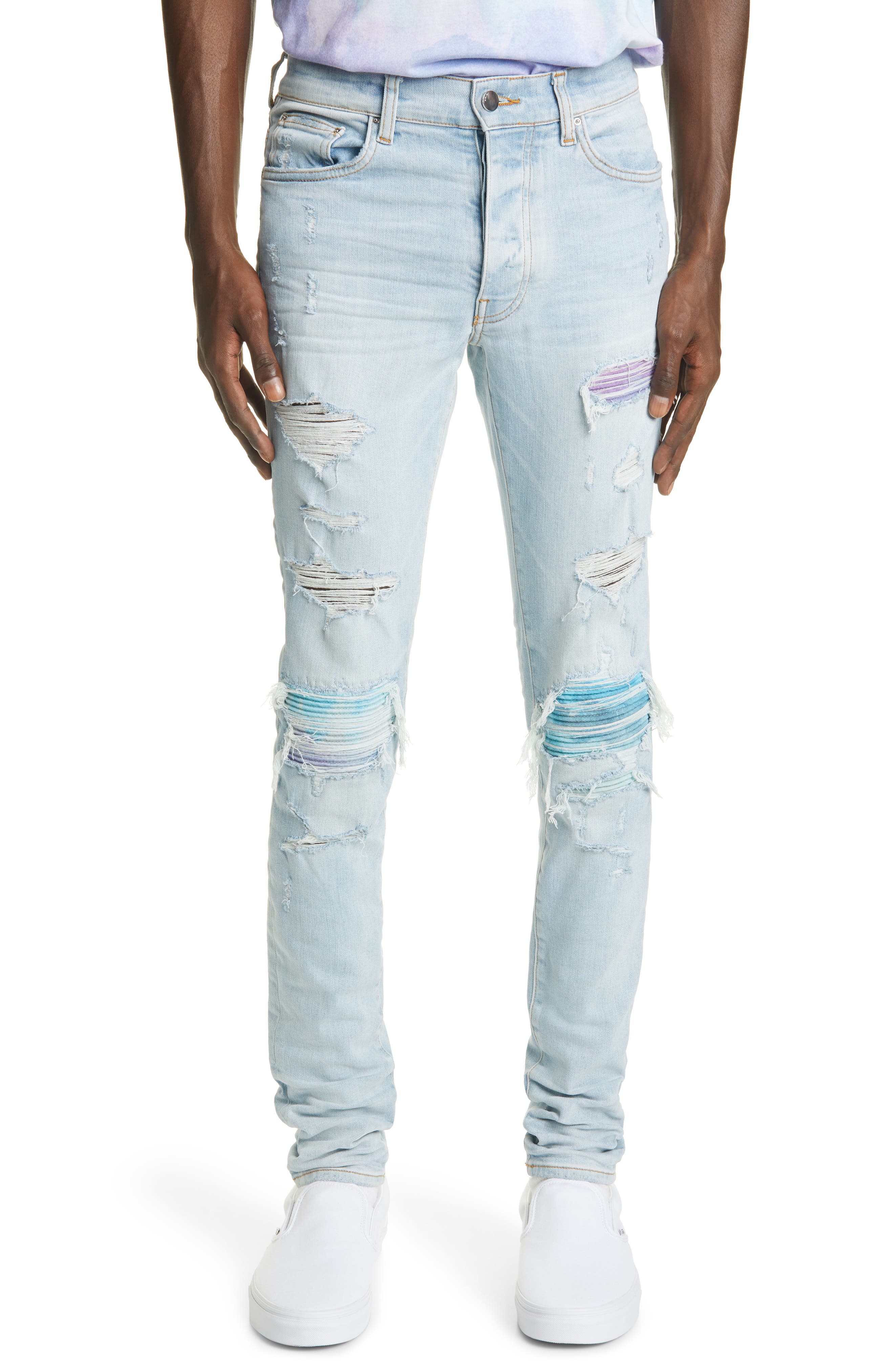 Amiri Watercolor Rip \u0026 Repair Slim Fit 