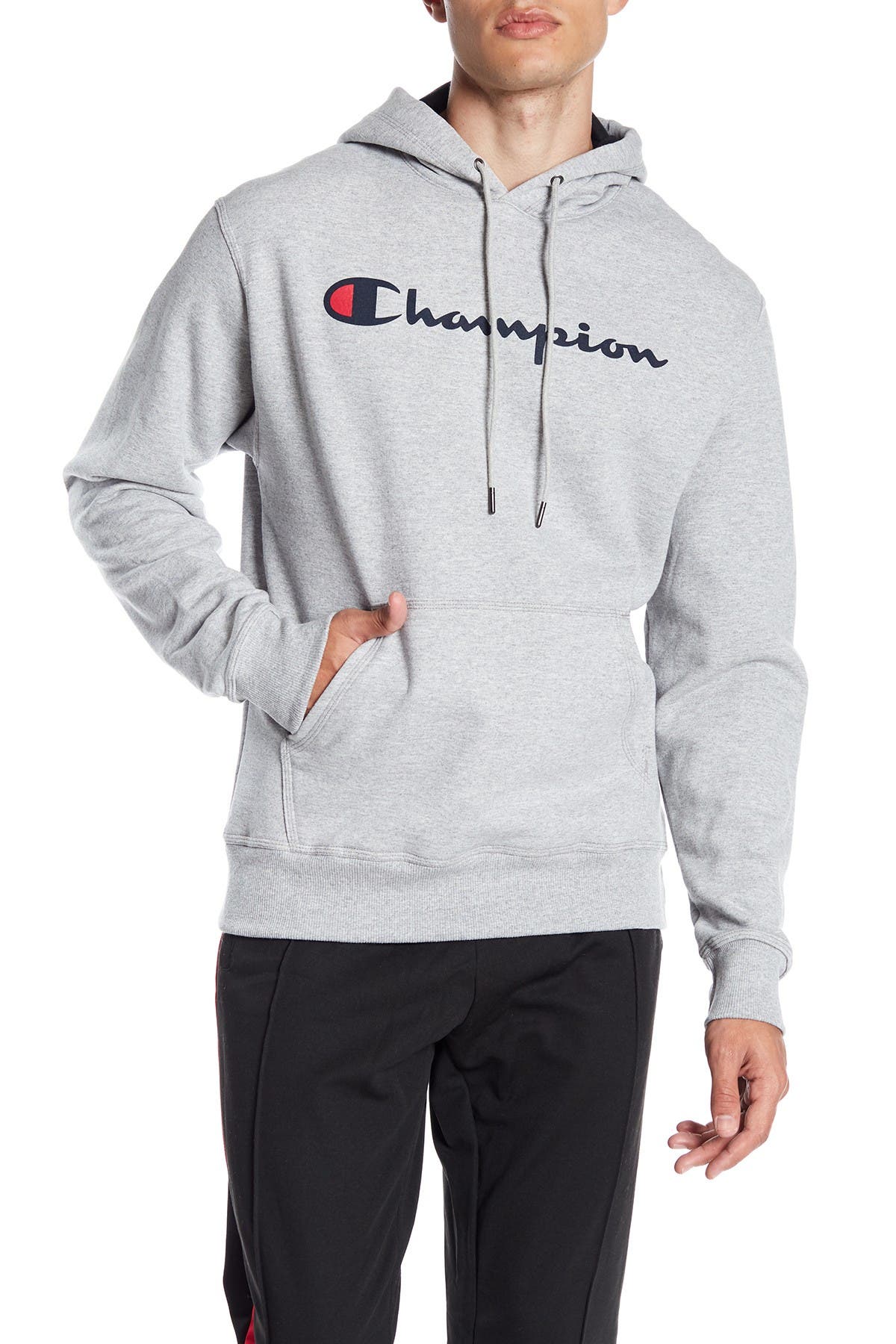 Champion Graphic Hooded Sweatshirt In Dark Grey