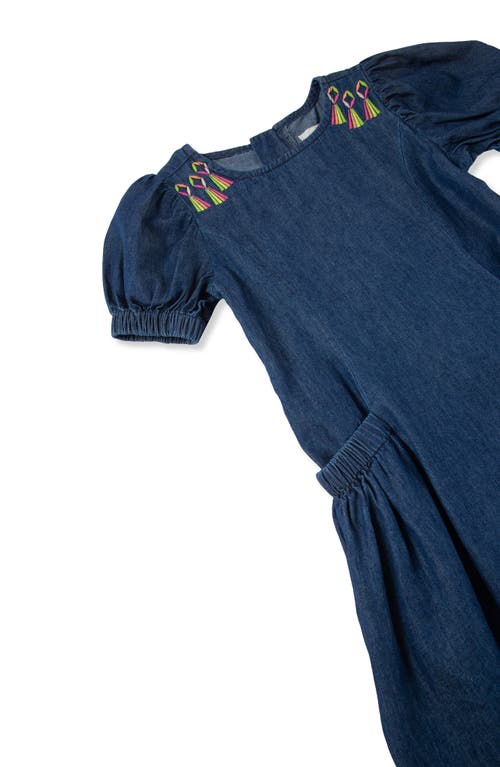 Shop Peek Aren't You Curious Kids' Embroidered Chambray Dress In Med Stone