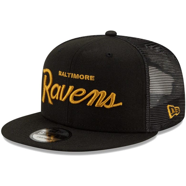 New Era Men's Black Pittsburgh Steelers Script Trucker 9fifty