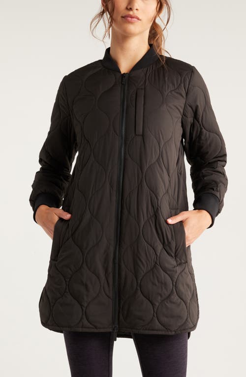 Zella Longline Onion Quilted Bomber Jacket In Black