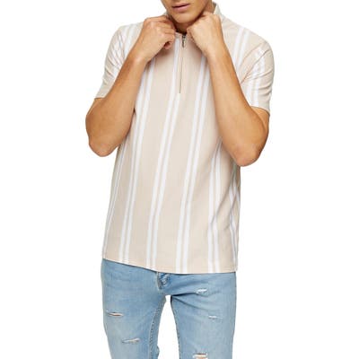 Topman Stripe Zip Pique Polo, Pink