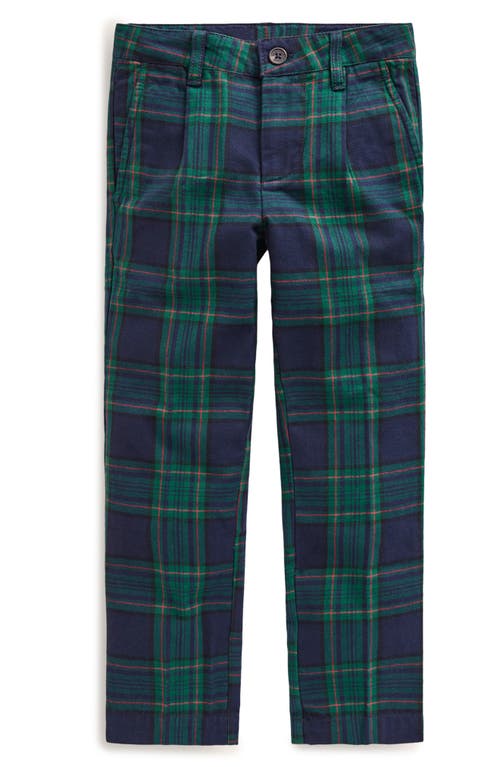 Shop Mini Boden Kids' Plaid Pleat Front Cotton Chinos In Blue/green Check