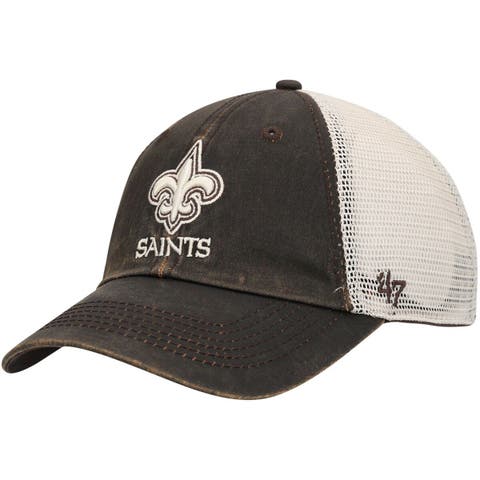 Men's New Era Khaki/White New Orleans Saints Happy Camper A-Frame Trucker 9FORTY Snapback Hat