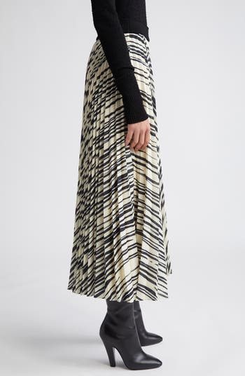 Variegated Stripe Sheer Pleated Midi Skirt