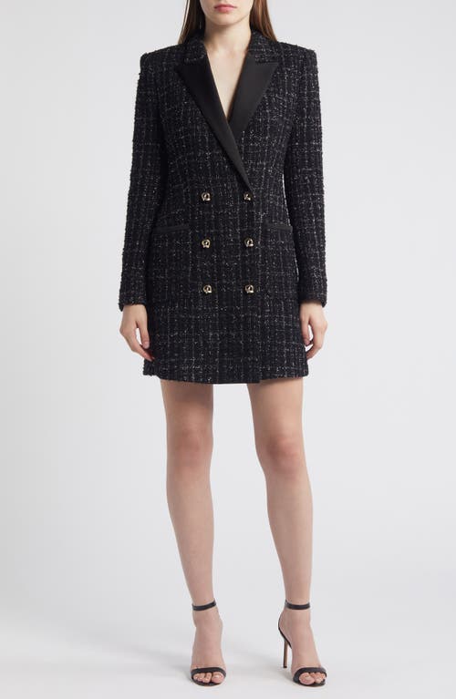 Hugo Boss Boss Dansian Tweed Long Sleeve Minidress In Black Lurex Tweed