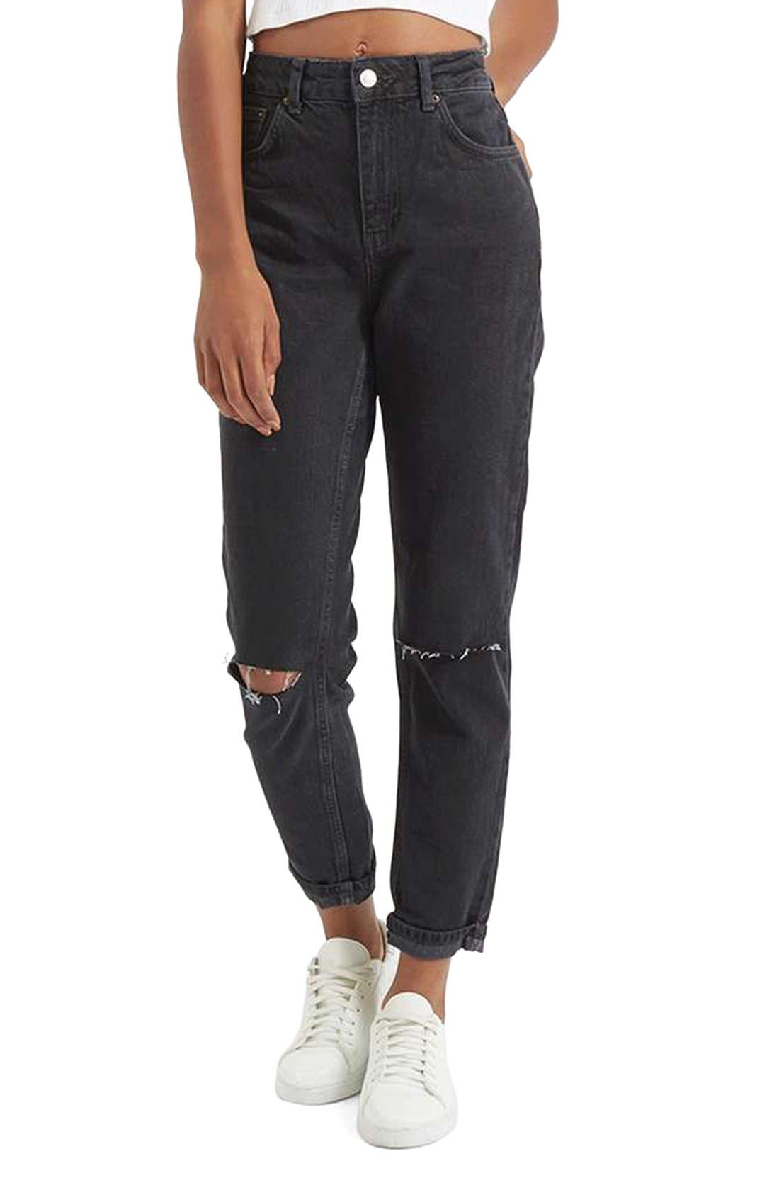 black knee rip mom jeans