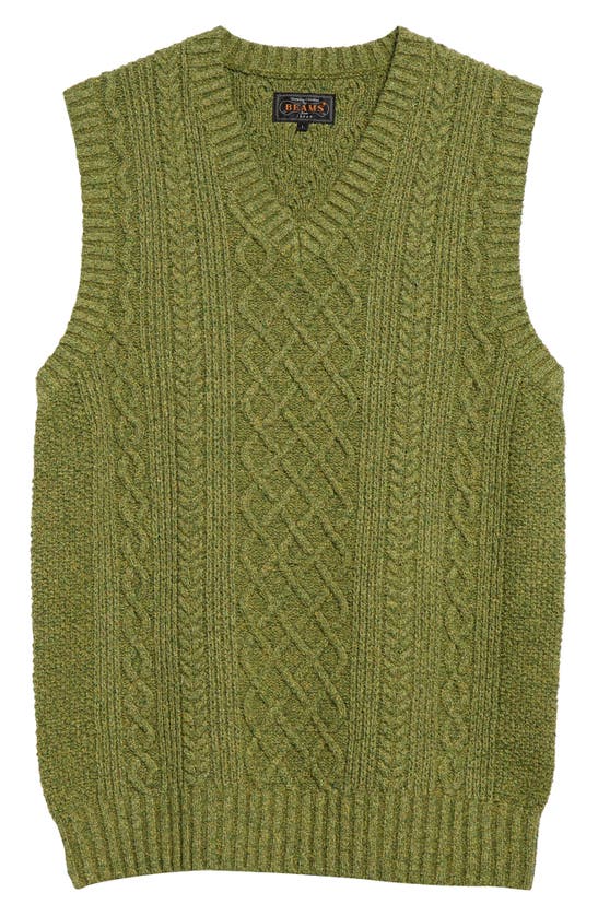 Beams Alan Cable Knit Sweater Vest In Green 65
