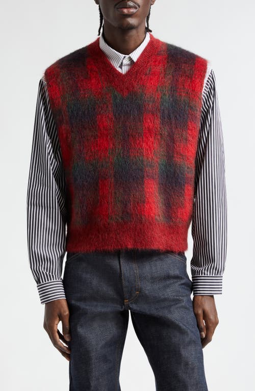 Maison Margiela X Pendleton Plaid Mohair & Wool Blend Sweater Vest In Red/green/bordeaux