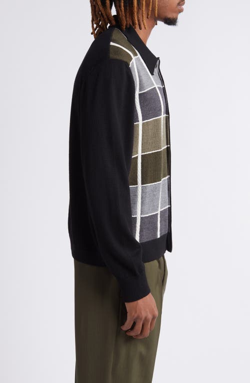 Shop Officine Generale Officine Générale Brennan Check Collared Wool Cardigan In Black/grey/olive