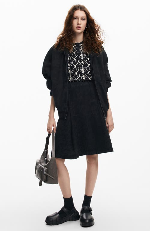 Desigual Tonal Pattern Hooded Jacket In Black
