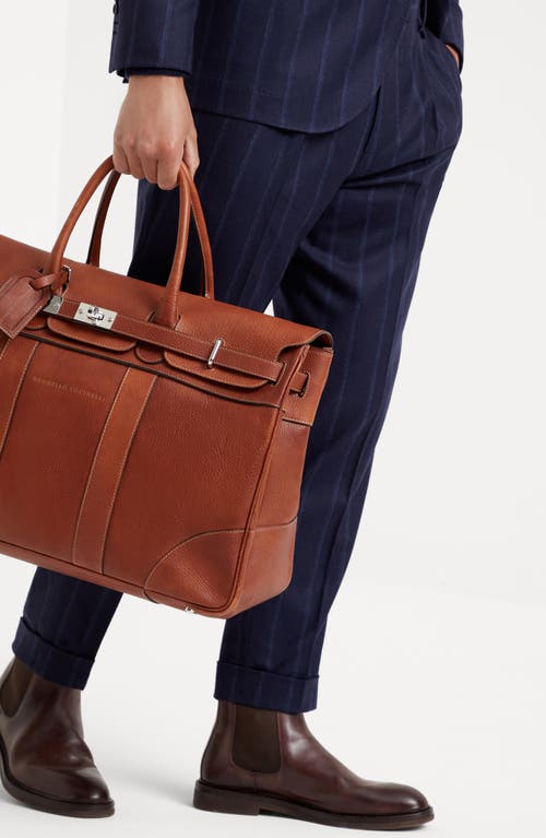 Shop Brunello Cucinelli Grained Calfskin Country Weekender Bag In Copper