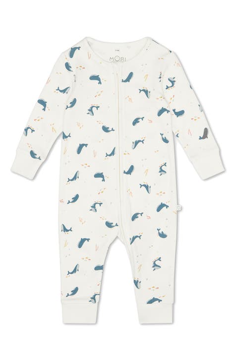 Clever Zip Ocean Print Fitted One-Piece Pajamas (Baby)
