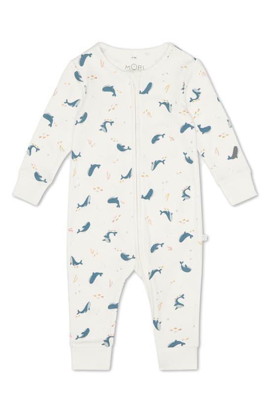 Shop Mori Clever Zip Ocean Print Fitted One-piece Pajamas