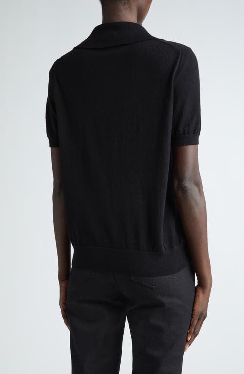 Shop Lafayette 148 New York Cashmere & Silk Johnny Collar Polo Sweater In Black