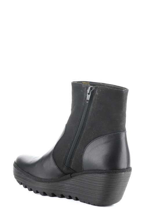 Shop Fly London Yuxi Wedge Boot In Black Dublin/cup