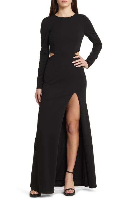 Going For the Wow Side Slit Long Sleeve Gown in Black
