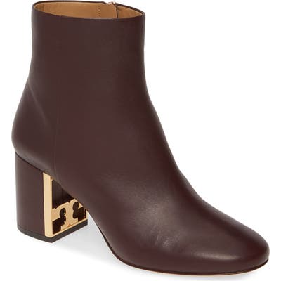 Tory Burch Gigi Logo Heel Bootie- Burgundy