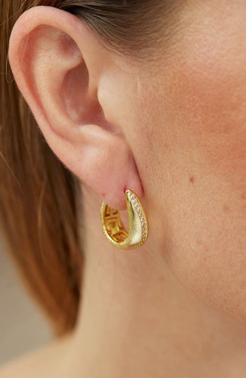 Savvy Cie Jewels Brushed Textured Cz Pavé Hoop Earrings In Yellow