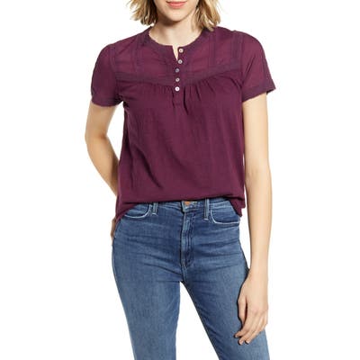 Lucky Brand Short Sleeve Henley Top, Purple