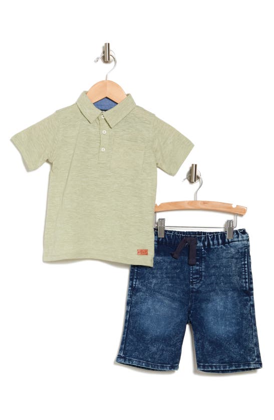 7 For All Mankind Kids Polo & Shorts 2-piece Set In Algae