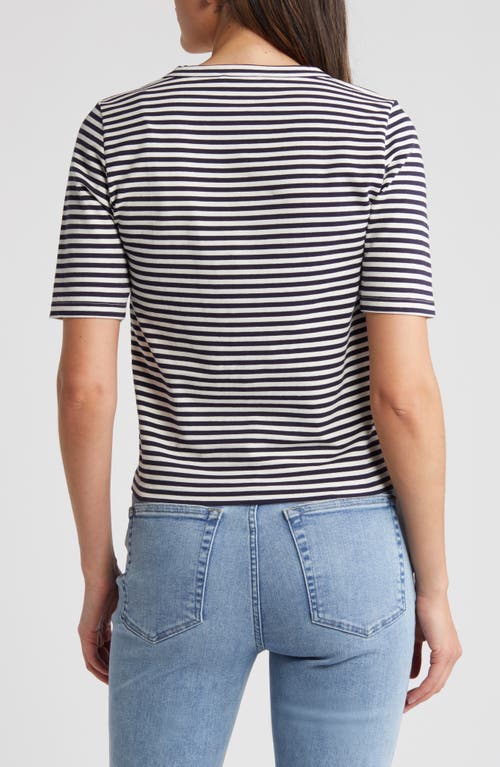 Shop Frame Asymmetric Button Stripe Stretch Organic Cotton Henley In Navy Multi