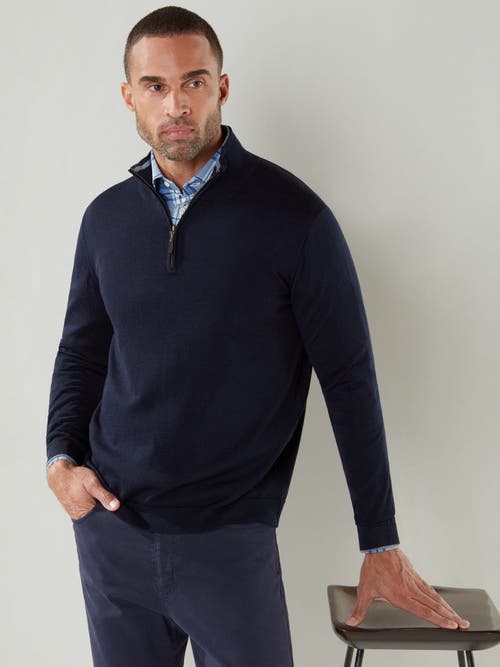Robert Talbott Eastwood Quarter Zip Sweater In Navy With Gray Tipping