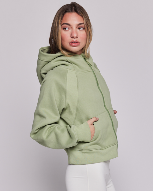 Shop Rebody Active Effortless Fleece Full Zip Hoodie In Matcha