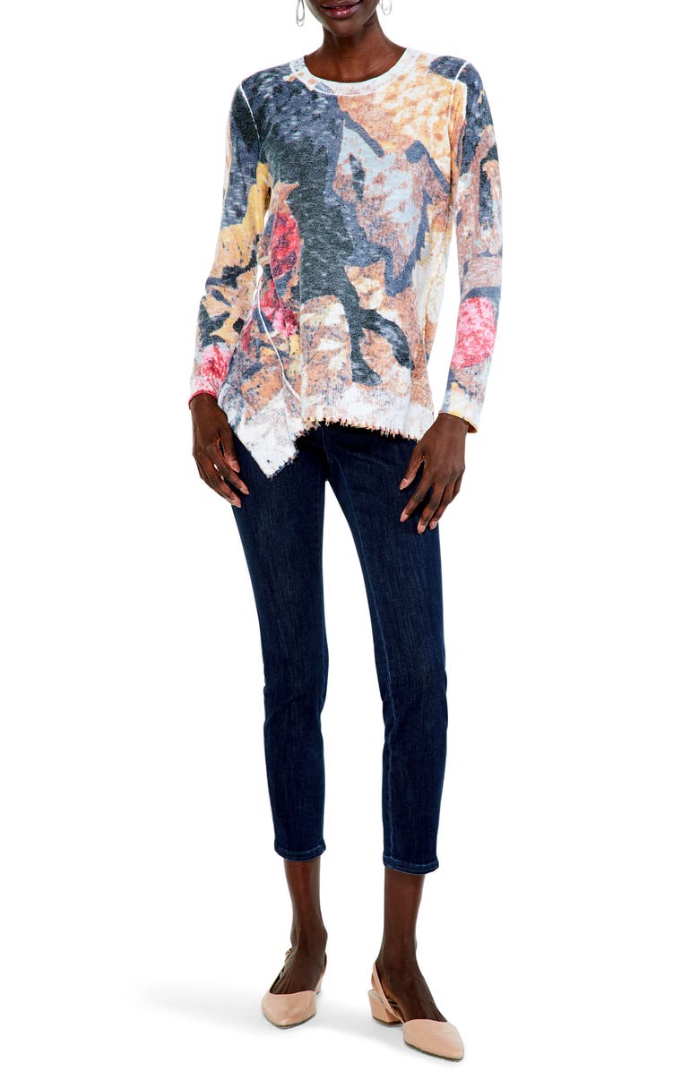 NIC+ZOE Women's Print Asymmetric Destroyed Edge Sweater, Alternate, color, 
