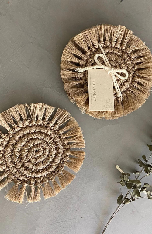 Tallo De Olivo Fique Fringe Coasters Set Of 4 In Natural