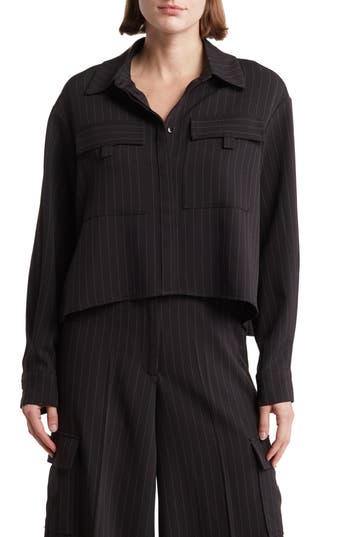 Shop Adrianna Papell Pinstripe Jacket In Black/ivory Stripe