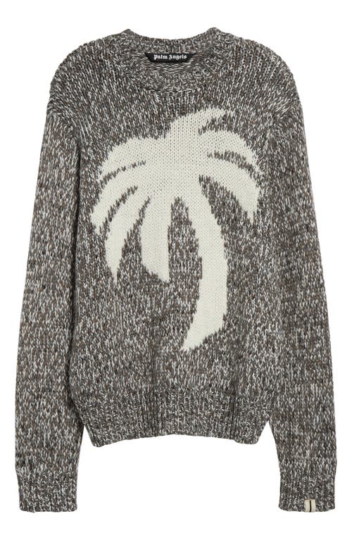 Shop Palm Angels Palm Tree Marled Intarsia Sweater In Melange Grey Off White