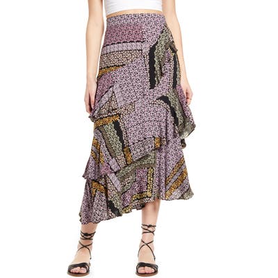 Band Of Gypsies Tel Aviv Floral Patchwork Midi Skirt, Black