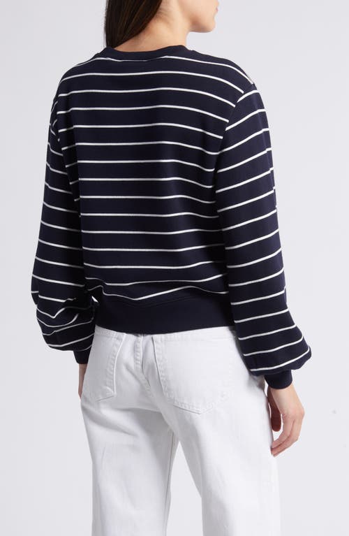 Shop Frame Stripe Blouson Sleeve Cotton Sweatshirt In Navy Multi