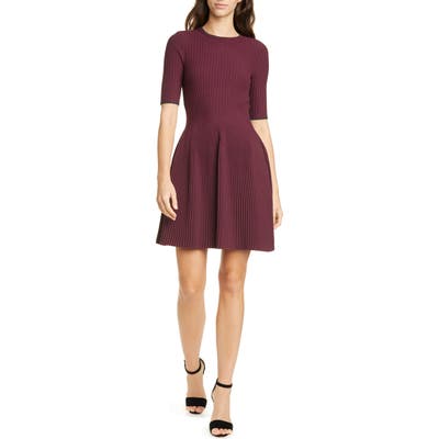 Ted Baker London Renyina Tipped Sweater Skater Dress, (fits like 0-2 US) - Purple