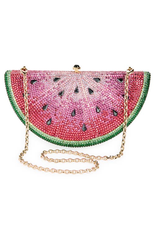 Judith Leiber Slice Watermelon Crystal-embellished Silver-tone Clutch In Champagne Fuchsia Multi