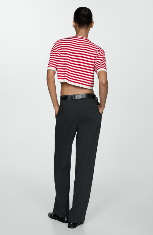 Shop Mango Stripe Short Sleeve Crop Sweater In Red