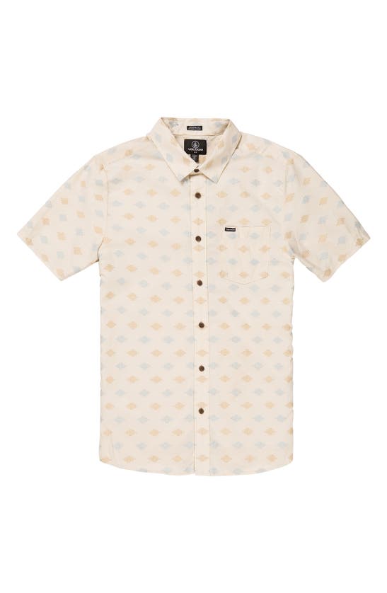 Volcom Stackstone Print Short Sleeve Button-up Shirt In Whitecap Grey