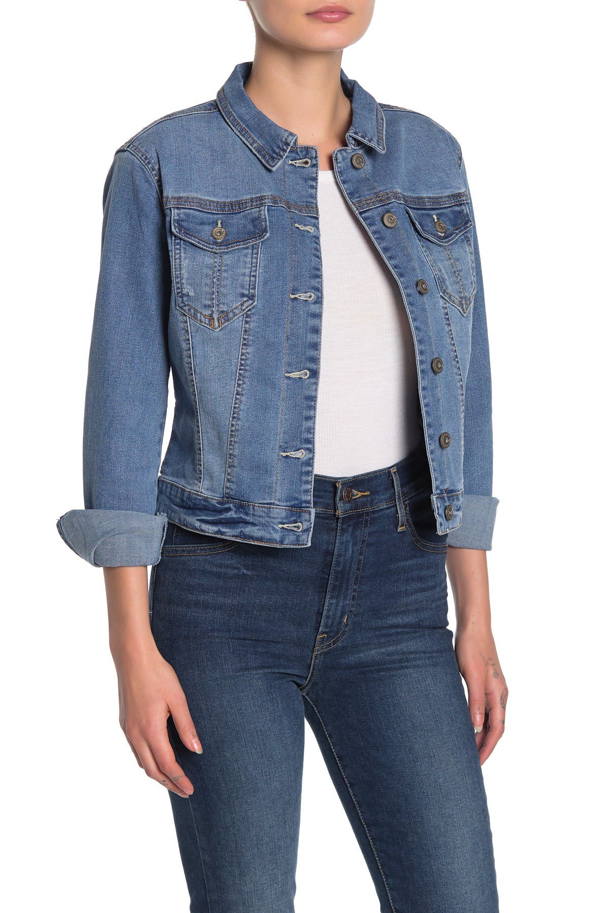 petite long denim jacket