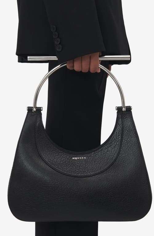 Shop Alexander Mcqueen Crossbar Leather Handbag In Black/silver